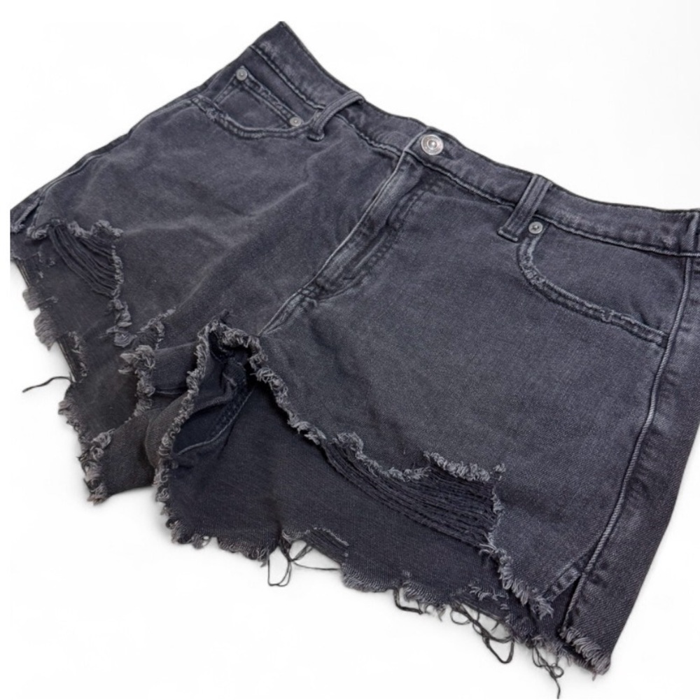 aerie Black Distressed Denim Cutoff Shorts